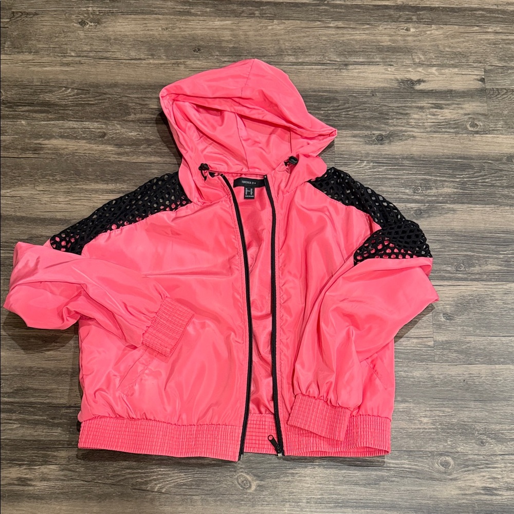 Women Pink and Black Hooded Jacket